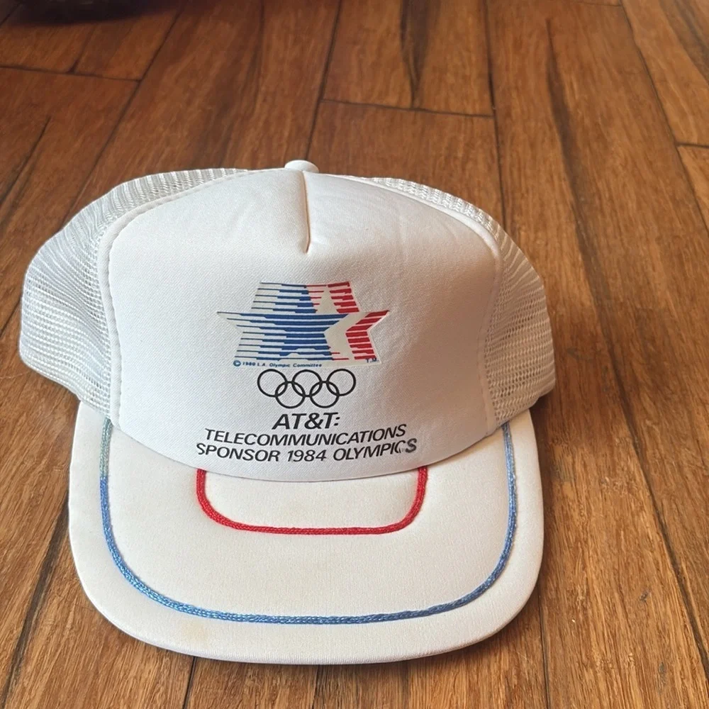 Vintage 1984 Olympics Snapback Hat Cap Mesh Trucker Red White Blue - Picture 2 of 9